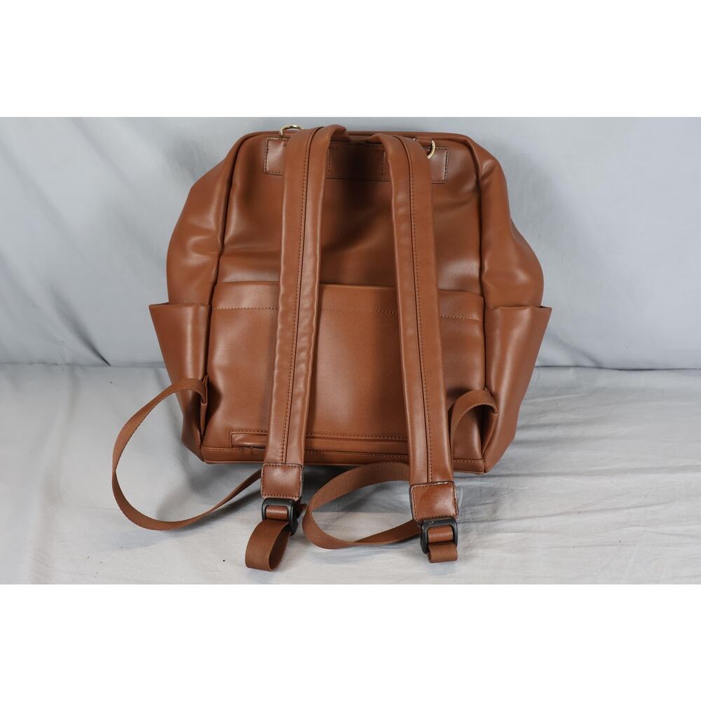 TWELVElittle Brown Vegan Leather Diaper Backpack Bag Changing Pad Pockets Travel - Picture 3 of 8